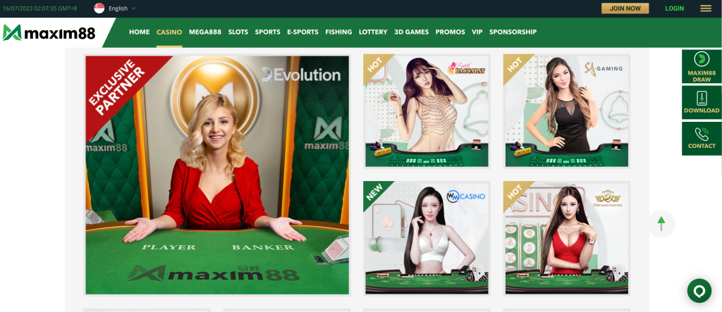 Maxim88 Singapore Casino Games Overview